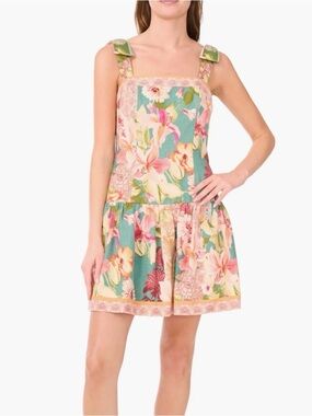 CeCe Floral Midi Dress in Teal and Pink